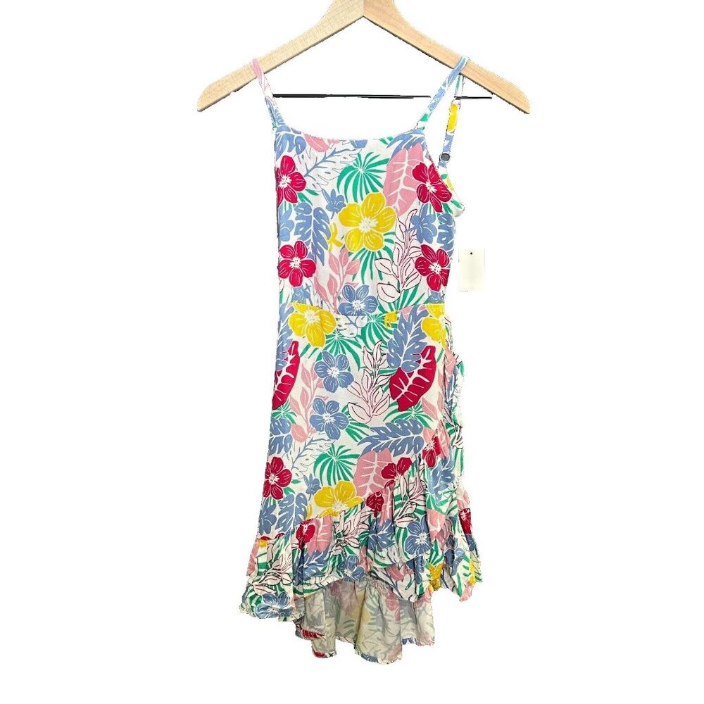 BCBGirls Zaneta Dress Girls Size 10 White‎ Floral Print Tie Back Ruffle Hem NWT